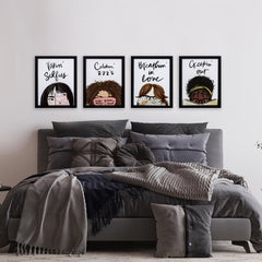 Set of Four Black and White Girly Quotes Wall Art