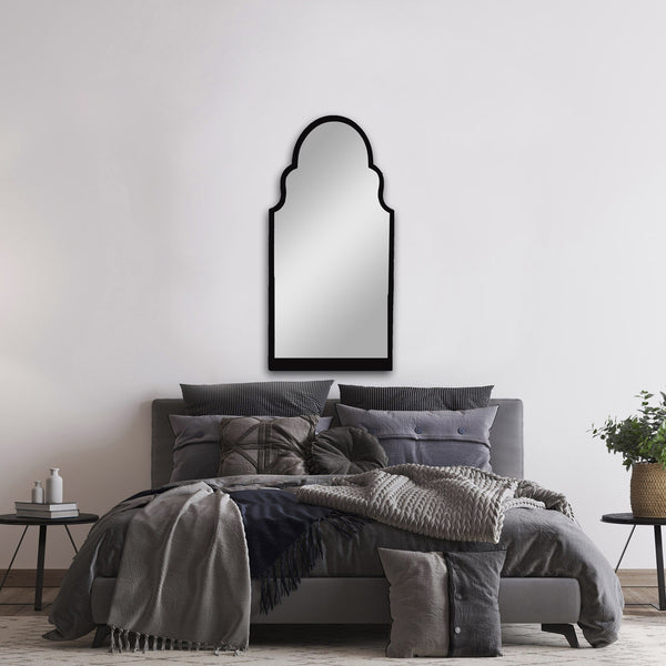 Black Boho Tall Scalloped Wall Mirror