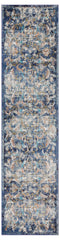 2' x 9' Blue and White Jacobean Pattern Runner Rug