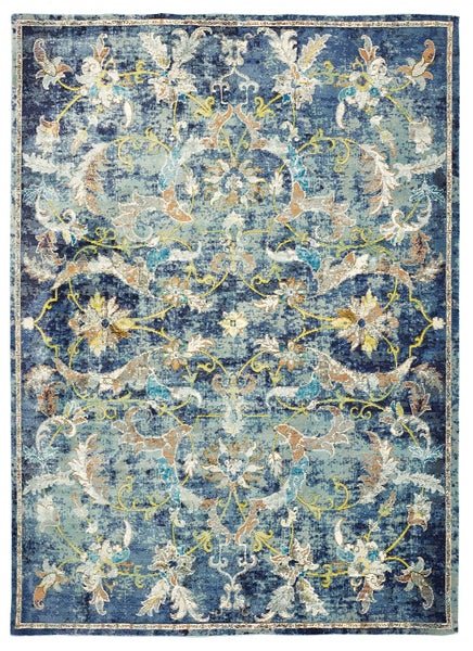 9' x 12' Blue and White Jacobean Pattern Area Rug