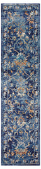 2' x 9' Blue and Gold Jacobean Runner Rug