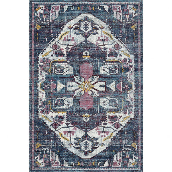 8' x 10' Navy and Ivory Global Inspired Area Rug