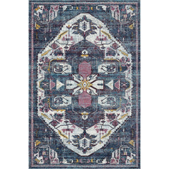 8' x 10' Navy and Ivory Global Inspired Area Rug