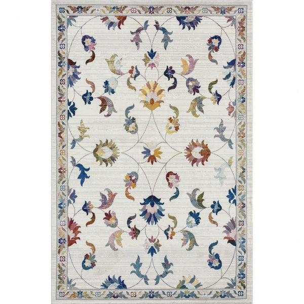 5' x 8' Ivory Jacobean Pattern Area Rug