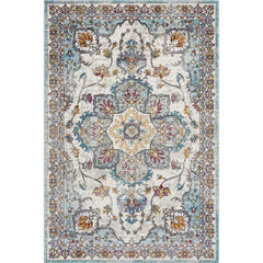 5' x 8' Blue and Ivory Center Medallion Area Rug