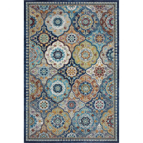 5' x 8' Blue Trellis Mosaic Area Rug