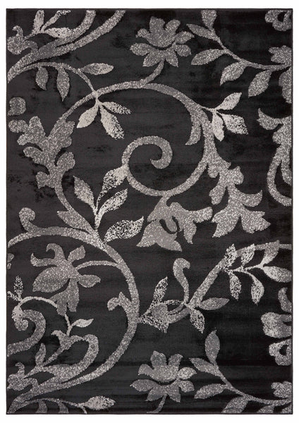 5' x 7' Black Filigree Vines Area Rug