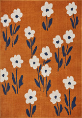 8' x 9' Orange and Ivory Flower Field Area Rug