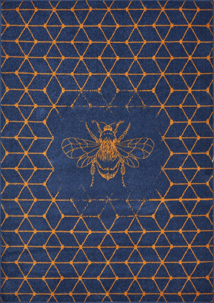 8' x 9' Navy and Orange Honeybee Area Rug