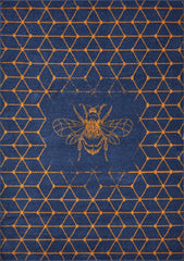 8' x 9' Navy and Orange Honeybee Area Rug