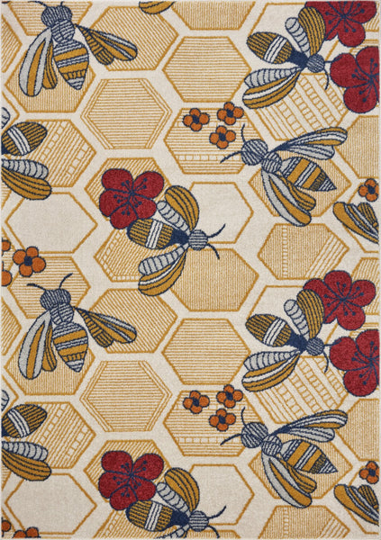 5' x 7' Gold and Ivory Bustling Bee Area Rug