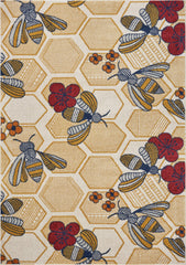 5' x 7' Gold and Ivory Bustling Bee Area Rug