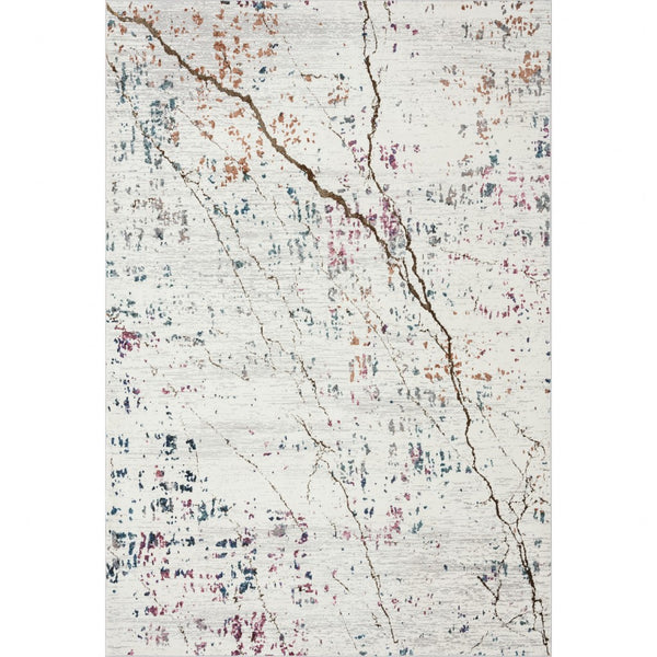 8' x 10' White Abstract Marble Area Rug