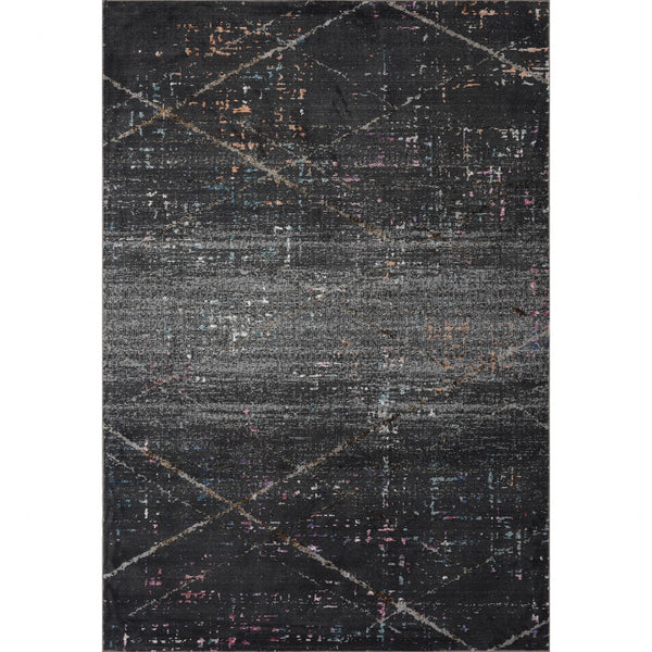 8' x 10' Distressed Black Abstract Area Rug