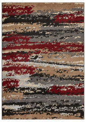 8' x 9' Red and Beige Abstract Striation Area Rug