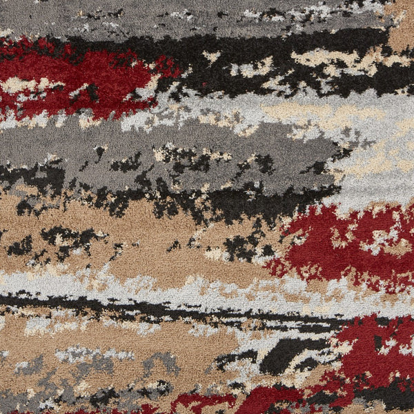 8' x 9' Red and Beige Abstract Striation Area Rug