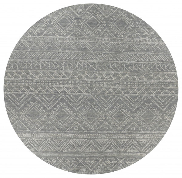 8' Round Light Gray Boho Chic Area Rug
