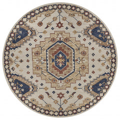 8' Round Gold and Blue Boho Chic Area Rug