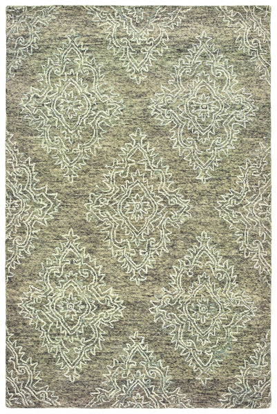 8' x 10' Khaki and White Damask Area Rug