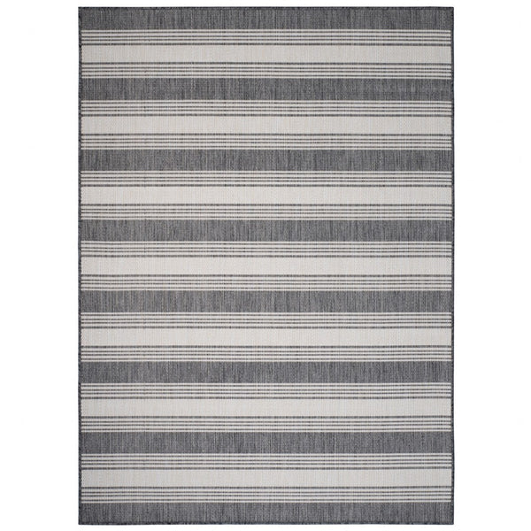 5' x 7' Gray Striped Indoor Outdoor Area Rug