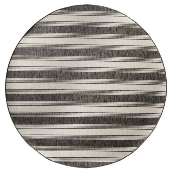 8' Round Gray Striped Indoor Outdoor Area Rug