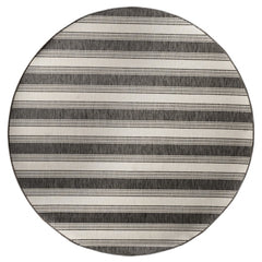 8' Round Gray Striped Indoor Outdoor Area Rug