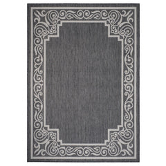 5' x 7' Gray Ornate Border Indoor Outdoor Area Rug