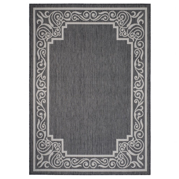 8' x 10' Gray Ornate Border Indoor Outdoor Area Rug