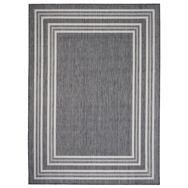 3' x 5' Gray Striped Border Indoor Outdoor Area Rug