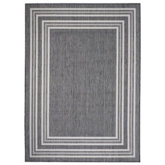 8' x 10' Gray Stripe Border Indoor Outdoor Area Rug