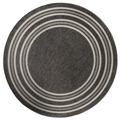 8' Round Gray Stripe Border Indoor Outdoor Area Rug