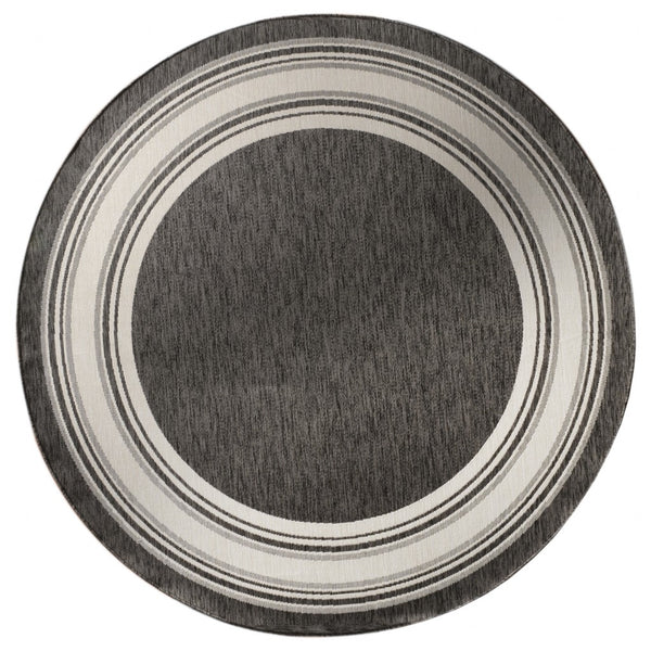 8' Round Black Framed Indoor Outdoor Area Rug