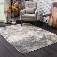 2' x 6' Beige Cobblestone Pattern Area Rug