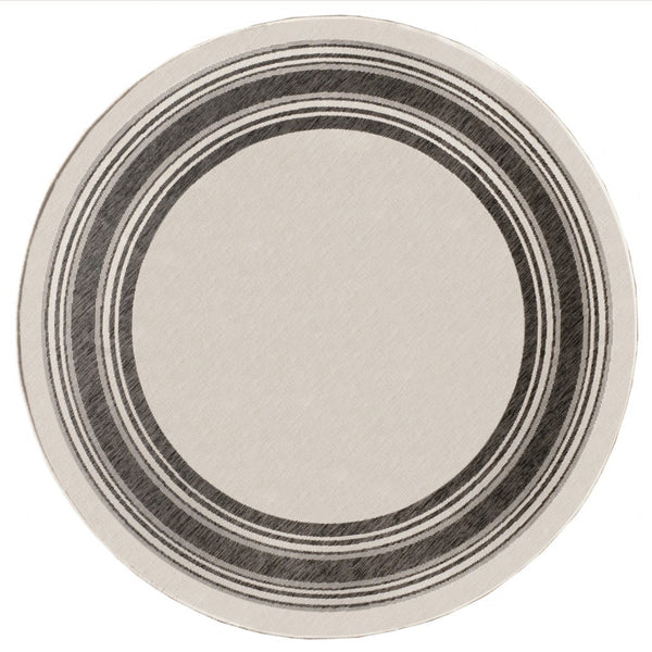8' Round Cream Framed Indoor Outdoor Area Rug