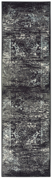 2' x 7' Black Distressed Abstract Runner Rug