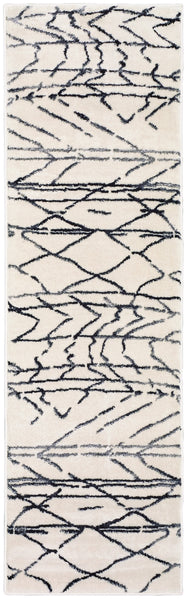 2' x 7' Cream and Black Distored Berber Runner Rug