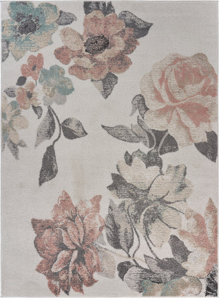 5' x 7' Ivory Blooming Rose Area Rug