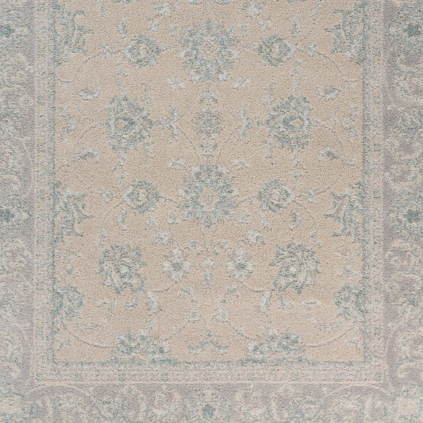5' x 7' Blue and Beige Ornate Bordered Area Rug