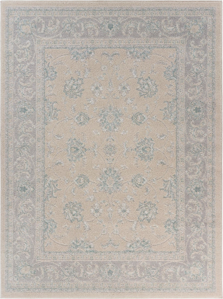 8' x 9' Blue and Beige Ornate Bordered Area Rug