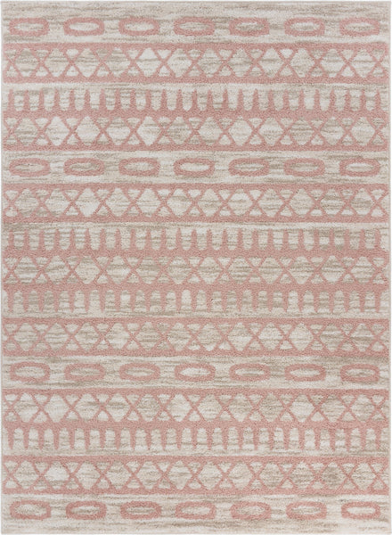 5' x 7' Blush and Beige Geometric Striped Area Rug