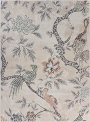 5' x 7' Soft Beige Birds and Trees Area Rug