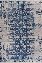 5' x 8' Navy Blue Faded Floral Motif Area Rug