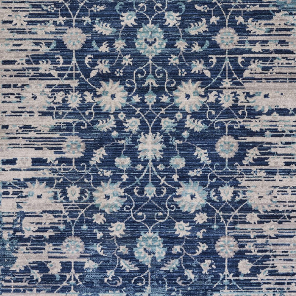 5' x 8' Navy Blue Faded Floral Motif Area Rug