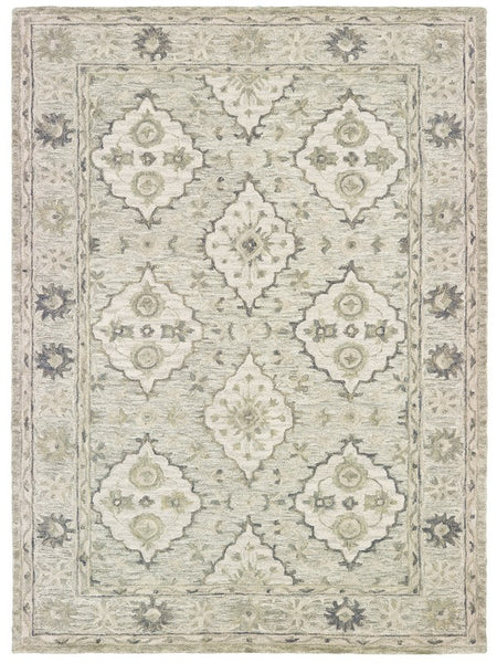 5' x 8' Pale Green and Cream Decorative Area Rug