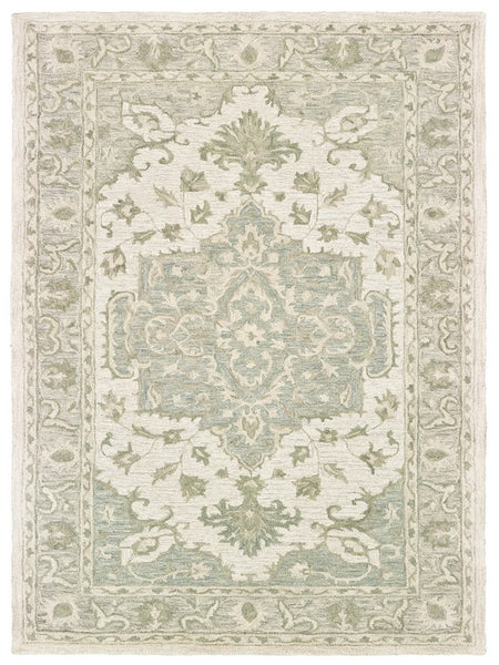 9' x 12' Green and Cream Medallion Area Rug