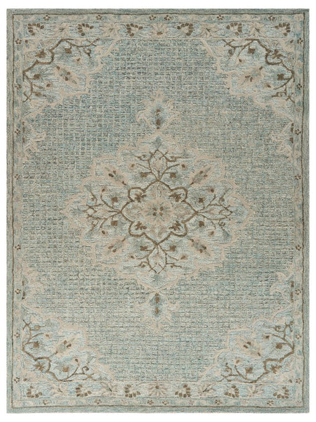 8' x 10' Blue and Beige Flor Medallion Area Rug
