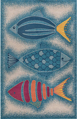 2' x 3' Blue Triple Fish Indoor Outdoor Scatter Rug
