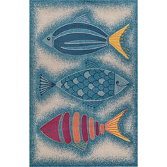 5' x 8' Blue Triple Fish Indoor Outdoor Area Rug