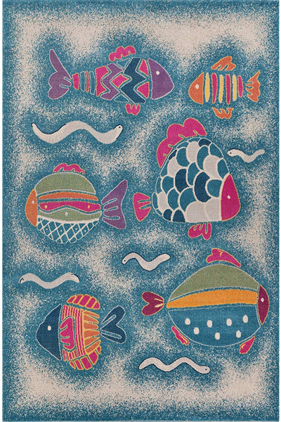 2' x 3' Blue Playful Fish Indoor Outdoor Scatter Rug