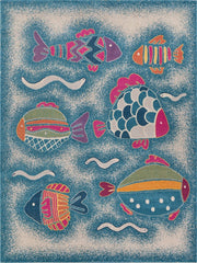 5' x 8' Blue Playful Fish Indoor Outdoor Area Rug